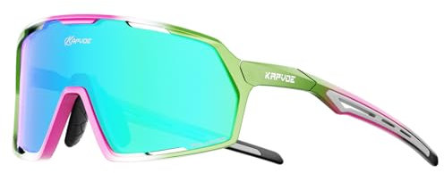 KAPVOE Polarisiert Fahrradbrille Herren Damen MTB Brille TR90 Rahmen Rennrad Brille UV400 Schutz Radbrille Sport Sonnenbrille für Radfahren Laufen Volleyball Baseball Golf Radsportbrille Grün
