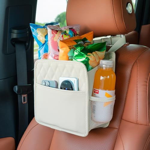 TepTupGa Car Seat Back Organizer with Cup Holders, Waterproof Large Capacity Hanging Car Backseat Storage Bag for Phones Documents Cups Bottle Compatible with Most Vehicles