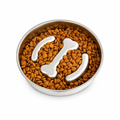 Slow Feeder Dog Bowl Stainless Steel 2-4 Cups, Slow Feeder Bowl With Non Slip Base, Slow Feeder Metal Dog Bowl for All Breeds Size (Bone Style)