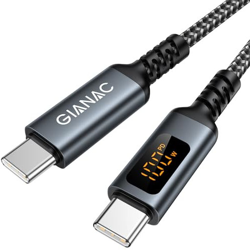 GIANAC 100W Cable USB C a USB C con Pantalla LED [3M] Cable de Carga Rápida PD 20V/5A Cable Tipo C para iPhone 15;iPad Air/Pro, MacBook Air/Pro,Galaxy,Google Pixel,Huawei,etc