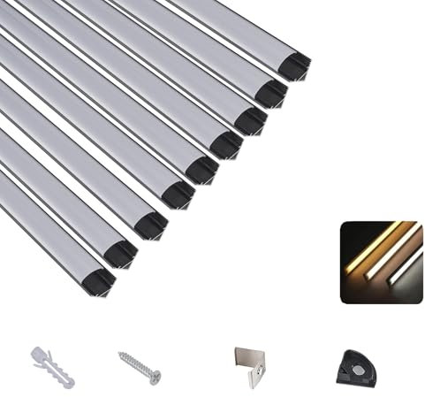 T&K LED Aluminium Profil 9 x 1M V-Form Schwarz mit Abdeckung Opal, Endkappen und Montageklammer, Eckprofil Eloxiert Für LED-Streifen und LED-Stripes