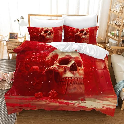 Gegeryozer Totenkopf Bettwäsche 135×200 cm Gothic Bettwäsche Set Mikrofaser Bettwäsche Set für Kinder und Jugendliche mit 2 Kissenbezügen 50 x 75 cm(KL4)