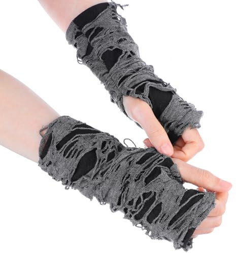 Dimeho 1 Paar Fingerlose Handschuhe Spinnennetz Punkhandschuhe Schwarze Fingerlos Armwärmer Zerrissene Handschuhe für Halloween Cosplay Karneval Thema Party Kostümparty Zubehör