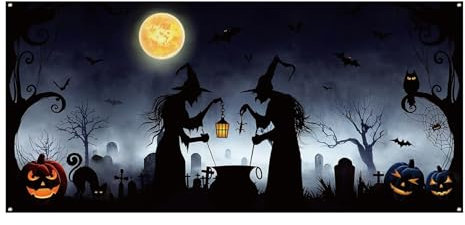 Halloween Garage Door Banner 13x6ft Hexen -Garagentor -Abdeckung mit typischen lebhaften festlichen gruseligen Halloween Garage -Türdekorationen für Halloween Party Style1