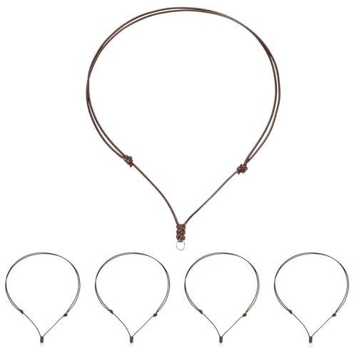 sourcing map 5pcs Adjustable Necklace Cords 1.5MM Thick 18-30 Inch Handmade Craft Ropes with Metal Ring for Hanging Pendants DIY, Brown