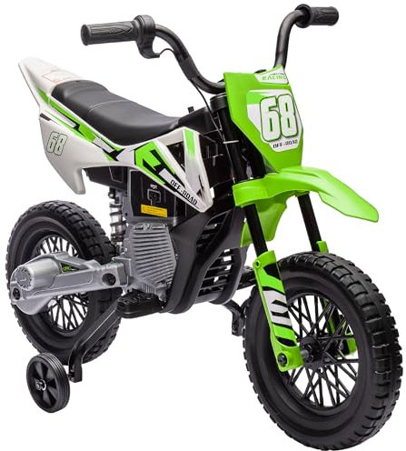 AIYAPLAY 12V Kids Electric Motorbike, Kids Electric Ride on Motorcycle, Battery Powered Toy with Twist Grip Throttle, Training Wheels, Suspension System, Music, Green