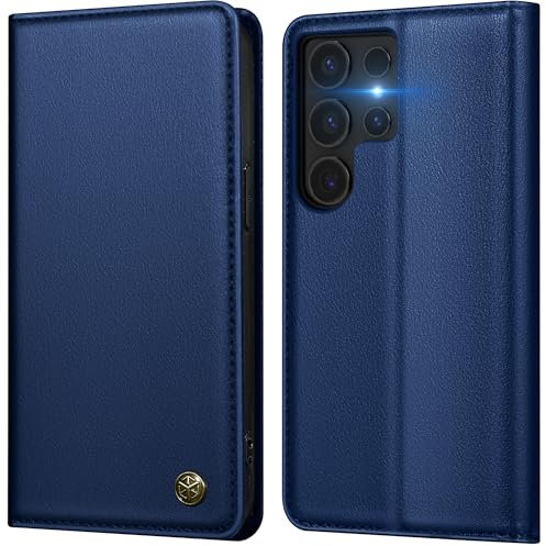 GUCASBE Handyhülle für Samsung Galaxy S24 Ultra Hülle Premium Lederhülle für Samsung S24 Ultra Flip Case mit Kartenfach Standfunktion RFID Schutzhülle Klapphülle für Galaxy S24 Ultra 5G, Blau