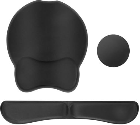 ANOMM Tapis de Souris et Repose-Poignet Clavier, avec Dessous de Verre, Reposes Poignets Souris Ergonomique en Mousse à Mémoire, pour Support de Poignet et Repose-Bras pour Bureau Maison Jeux, Noir