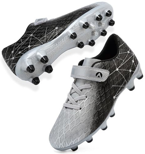 LECYGNB Boys Football Boots Kids Girls Athletics Training Astro Turf Soccer Shoes Teenager Profession Competition Indoor Outdoor Sneakers Unisex Black Silver UK 3