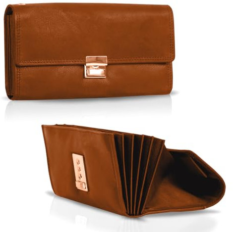 FLEXIBILITE Kellner Geldbörse Kellnerportemonnaie Echt Leder Zertifiziert [2026] RFID | Kellnerbörse Kellnergeldbeutel aus Leder | Bedienungsgeldbeutel Taxi Portemonnaie Cognac