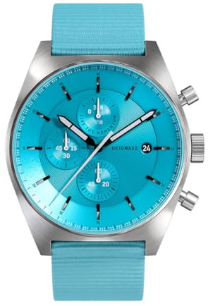 DeTomaso Herrenuhr D10 Chronograph in Minty Blue - Armbanduhr an türkisem Ocean Plastic-Armband - aus 316L Chirurgenstahl mit einem Quarzuhrwerk & saphirgehärtetem Mineralglas – 43 mm
