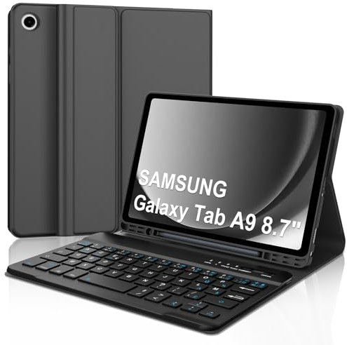 Occtingkind Coque Clavier pour Samsung Galaxy Tab A9 8.7 Pouces, AZERTY Français Housse Clavier Bluetooth Magnétique Détachable avec Porte Crayon pour Tablette Samsung Galaxy Tab A9 8.7 2023, Noir