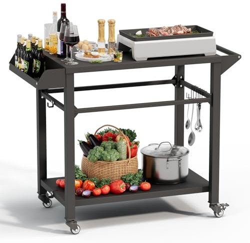 Oakcloud Outdoor-Grillwagen mit Stauraum, beweglicher Pizzaofentisch, robuster Stahl BBQ Prep Station, Grilltisch für das Kochen im Freien, robuster Outdoor-Küchenwagen mit Rollen