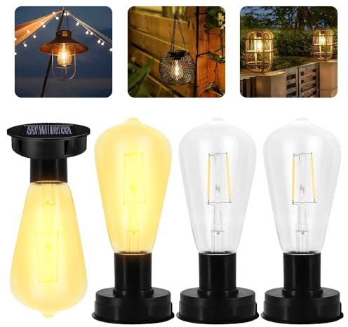 Solar Glühbirnen Für Draußen, 4 Stück 7cm Solarleuchten Ersatz Top mit Heller LED Glühbirne Wetterfest Garten Solarleuchten Ersatzteile LED Solarpanel Laterne Deckel für Außen Garten Dekoration