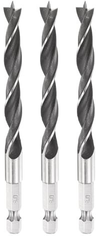 sourcing map 3pcs Brad Point Drill Bit 8mm (5/16) Dia Bearing Steel 1/4 Hex Shank Wood Drill Bits 2.8 Working Length Spiral Twist Drilling Tool for Woodworking Softwood Plywood Plastic