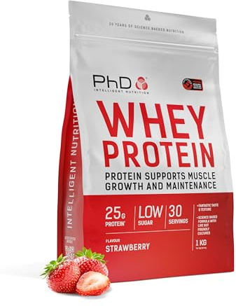 PhD Nutrition Whey Protein en poudre 500g Fraise – Poudre de protéines riche en protéines avec 25g de protéines par portion, Informed Protein, enrichie en cultures bien tolérées