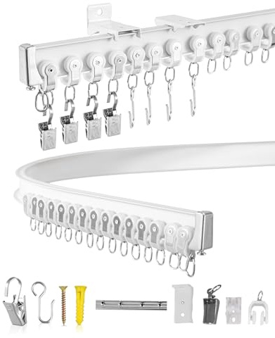 Ezcasch Flexible Ceiling Curtain Track 3m/9.84ft Aluminum Heavy Duty Curtain Track, Bendable Curtain Rail with Complete Fittings for Bay Window, Rooms, Support for Wall and Ceiling Mount (White)