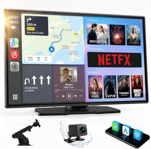 LAMTTO Carplay Wireless Schermo per Auto con Net-flix Youtube 9 Pollici AppIe CarPlay e Android Auto,Autoradio Senza Fili Stereo Car Play Display con Bluetooth/Navigazione/Assistente Vocale/OTA/FM/AUX
