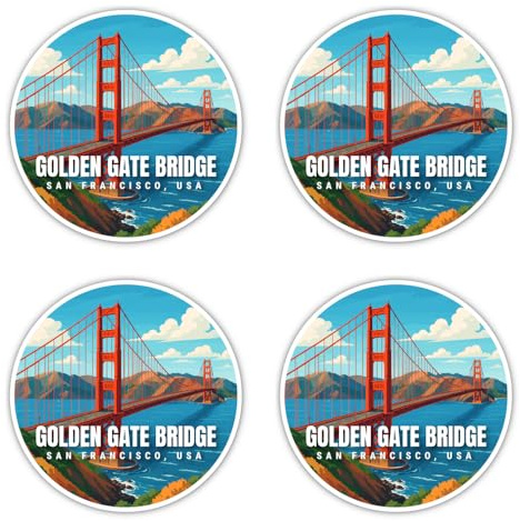 Aufkleber: 100 mm, 4 Stück - Golden Gate Bridge San Francisco großer Vinyl Städte Sticker