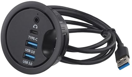 Tidevib Desk Grommet Hub USB 30 Hub mit Audio-Schnittstelle für Desktop-PC und Laptops, Schwarz