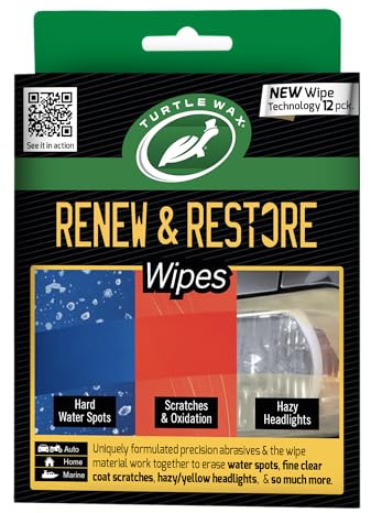 Lingettes rénovatrices et réparatrices Turtle Wax Renew & Restore, kit de rénovation des phares et éliminateur de rayures légères. Pour la maison, la voiture sur le verre, le métal, le plastique
