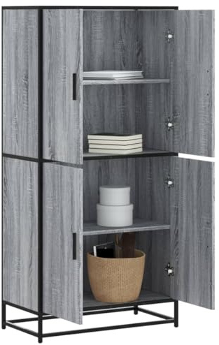 SooIarix Highboard Grau Sonoma Holzwerkstoff mit Metallgestell 68x35x139 cm Kommode Sideboard Schrank für Wohnzimmer Schlafzimmer vielseitig nutzbar stabil und pflegeleicht