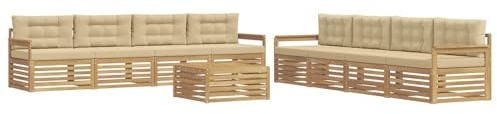 vidaXL Outdoor-Sofagarnitur mit Kissen 9 pcs Weiß und Beige Polyester, Garten Lounge Set, modernes Akazienholz Sofa, wetterfeste Möbel, Bequeme Terrassen Sitzgelegenheit