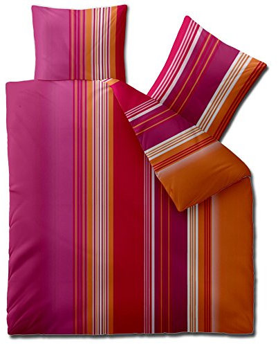 aqua-textil Concept Bettwäsche 200 x 200 cm 3teilig Mikrofaser Bettbezug Dora Streifen Orange Pink Rot
