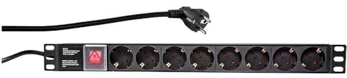 LogiLink Professional PDU8C01 19 Inch Socket Strip 8-Way CEE7/3 (Protective Contact) with On/Off Switch Black