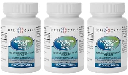 GeriCare Magnesium Oxide Supplement 240 mg of Elemental Magnesium, 120 Tablets, Essential Mineral Support, Promotes Vascular Health, Bone Strength, and Muscle Function (Pack of 3)