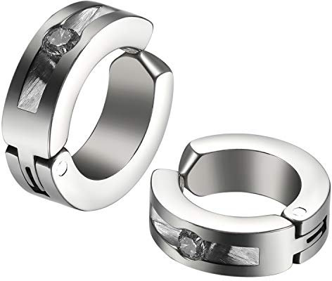 JewelryWe Ohrclips Non-Piercing Creolen Ohrringe: Silber Edelstahl Klein Huggie Klappcreolen mit Strass Clip On Ohrringe Fake Ohrstecker Ohne Ohrloch Mode Schmuck Geschenk für Damen Herren