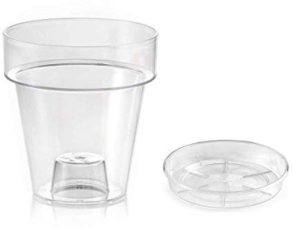 Vase transparent « Porto » avec support pour orchidées - diamètre 14 cm - ensemble avec soucoupe