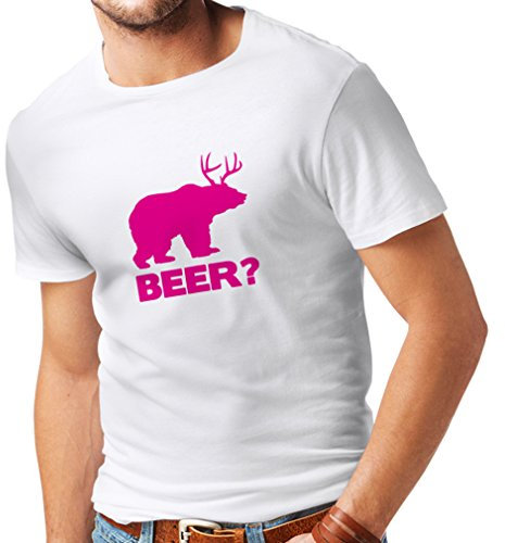 lepni.me Männer T-Shirt Der Bär Lustiger Bierliebhaber Humorvoll Parodisches Design (L Weiß Magenta)