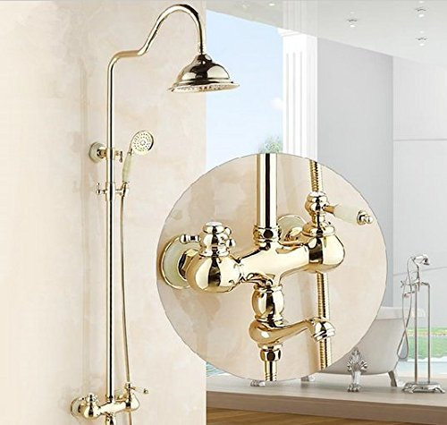 Gowe Luxus Rose Gold Farbe Wandhalterung Bad Dusche Set Wasserhahn Mischarmaturen Rainfall Head Handheld Spray