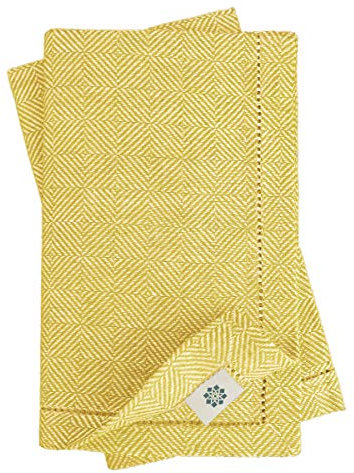 Linen & Cotton Qualität 4 x Stoffservietten Servietten Stoff Leinenservietten Scandi mit Hohlsaum -100% Leinen, Gelb (44 x 44cm) Modern für Hochzeit Gastronomie Hotel Restaurant Cafe Dinner Party Fest
