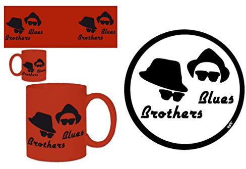 1art1 Blues Brothers, Hüte Und Sonnenbrillen Foto-Tasse Kaffeetasse (9x8 cm) + 1 Blues Brothers Poster-Sticker Tattoo Aufkleber (9x9 cm)