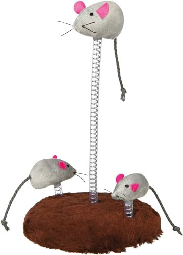 TRIXIE Wiggling Mouse cat toy - with catnip - three mice on wiggling feathers - ø 15 × 22 cm - plush - 4070