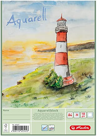 Herlitz Aquarellpapier A4, 20 Blatt, 150 g/qm, 3 Stück, Weiß
