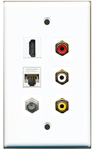 Riteav 1 HDMI 1 cavo Ethernet 1 coassiale 3 RCA rosso bianco giallo placca bianca