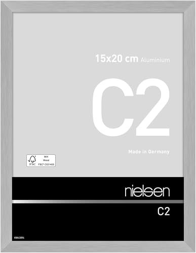 nielsen Bilderrahmen, 15 x 20 cm, Aluminium, Silber matt, Fotorahmen zum Auftstellen und Aufhängen im Hoch- & Querformat, Echtglas, C2