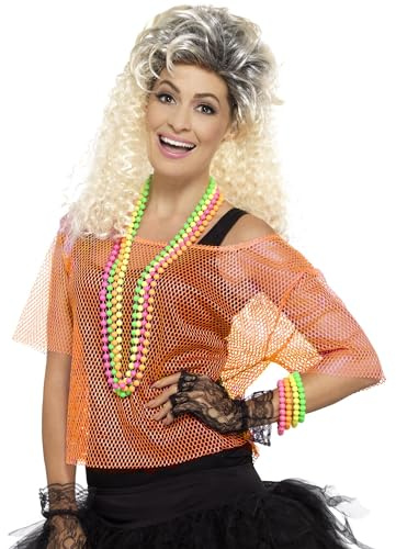 Smiffys Fishnet Top, Neon Green , 1980's Fancy Dress, 1980s Dress Up Accessories
