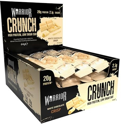 Warrior Crunch - High Protein Bars - 20g Protein Each Bar - Low Carb, Low Sugar Snack - 12 Pack x 64g (White Chocolate)
