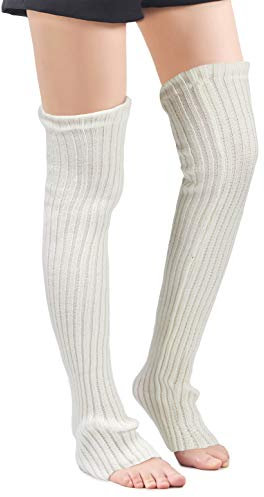 Leotruny Damen Winter über Knie-Hoch Fußlose Socken stricken Beinlinge Einheitsgröße Weiß