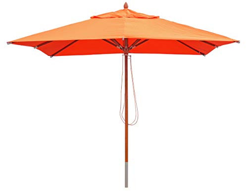 Mendler Gastronomie Holz-Sonnenschirm HWC-C57, Gartenschirm, Polyester/Holz 14kg, eckig 3x3m Seilzug stoßsicher - terracotta
