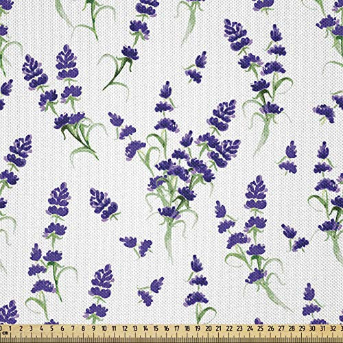 ABAKUHAUS Lavendel Stoff als Meterware, Aquarell-Kunstpflanze, Seidiger Satin Stoff für Polster Heimtextilien, 1M (148x100cm), Violett Grün