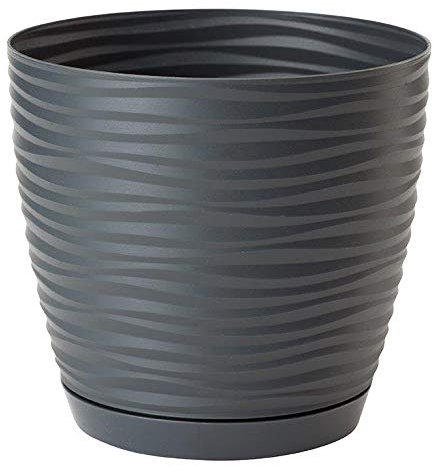 KORAD 3D Sahara Plant Pots with Matching Saucers. Decorative Planters with Drainage Holes for Indoor and Outdoor. Available in 7 Sizes and 8 Colours (Dark Grey, Ø19 cm (7.48 inches))