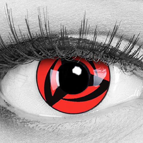 Meralens 1 Paar Farbige Anime Manga Kontaktlinsen Ohne Stärke mit gratis Kontaktlinsenbehälter - Sharingan Kakashi in rot schwarz perfekt zu Hereos of Cosplay, Halloween rote 12 Monatslinsen