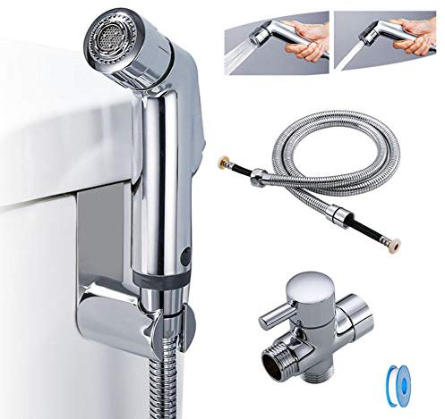 Bidet de bâti de mur de pulvérisateur de toilette tenu dans la main, support en crochet de réservoir de tuyau de l'adaptateur en laiton T de 1,2 m,Bidet faucet set