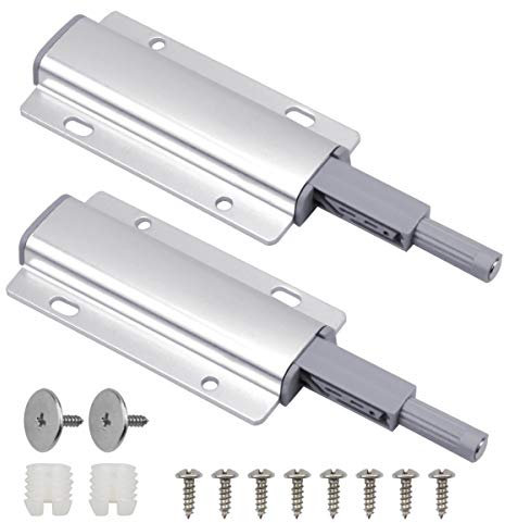 HQdeal 2 Pack Push to Open System Damper Buffer, Push to Open Door Catch Magnetic Door Latch Magnet Push Latches Release for Kitchen Cabinet Door Furniture Wardrobe Drawer, Silver