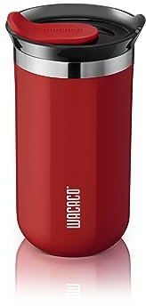 WACACO Octaroma Lungo Mug Isotherme Café, 10 fl oz(300ml), Mug de Voyage en Acier Inoxydable à Double Paroi avec Couvercle à Boire, Rouge